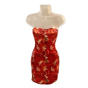 So Real Women’s Strapless Dress Floral Red White Pink Bodycon Party Sz S…